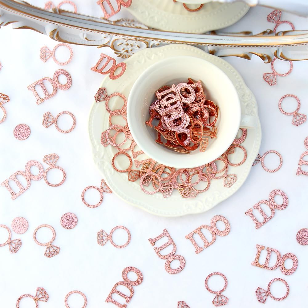 Rose Gold Bridal Shower Confetti for Tables Ring I Do Wedding Confetti for Engagement Valentine’s Day Bachelorette Party Decorations