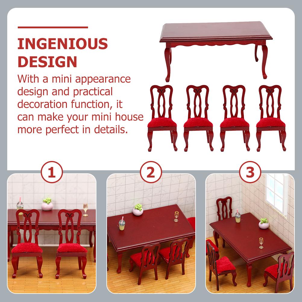 1 set Miniature Retro Dining Chair Table Set Wooden 1 12 Scale Furniture Accessories For House Decoration Kids Pretend Play Toy