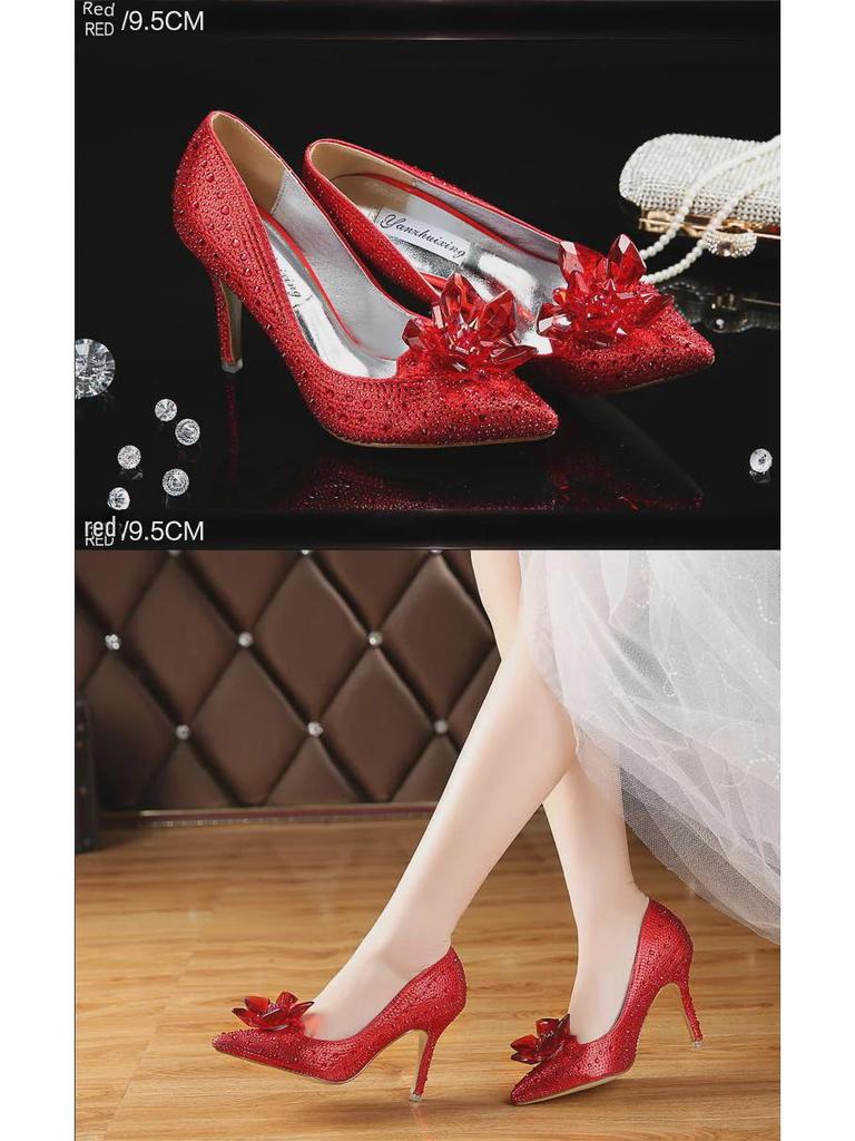 2019 Zimní Červené Kamínkové Špičaté Svatební Boty, Evropský a Americký Styl, Dostupné Velké Velikosti.