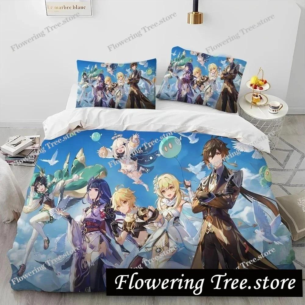 Anime Genshin Impact Game Bedding Set Duvet Cover Bed Set Quilt Cover Pillowcase Comforter king Queen Size Boys Adult Bedding