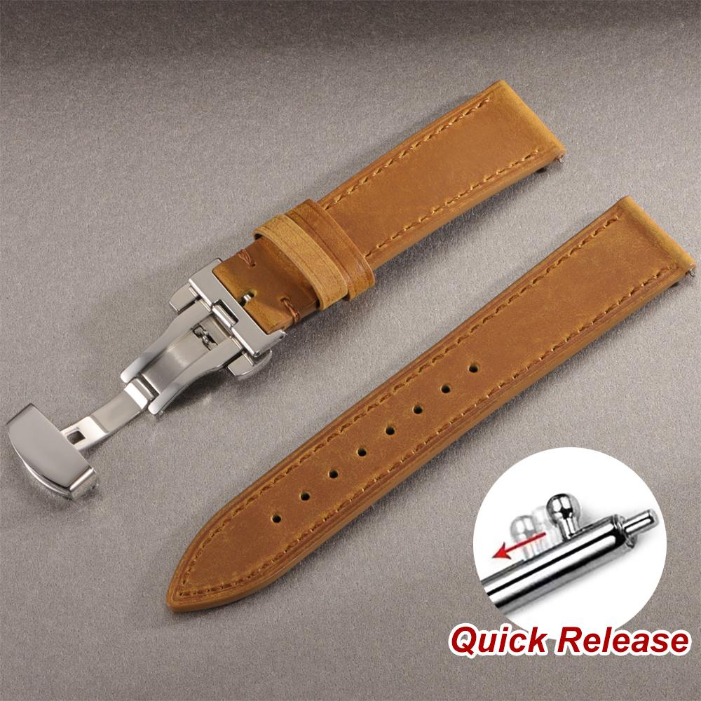 Vintage Leder Uhrenarmband Faltschließe Naht Rindsleder Armband für Omega 18/19/20/21/22/24mm Braun Handgelenkarmband für Seiko