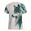 Men's 3D Printed T-shirt Casual Round Neck Lightweight Summer Trend Fashionable Versatile Wolf Pattern T-shirt