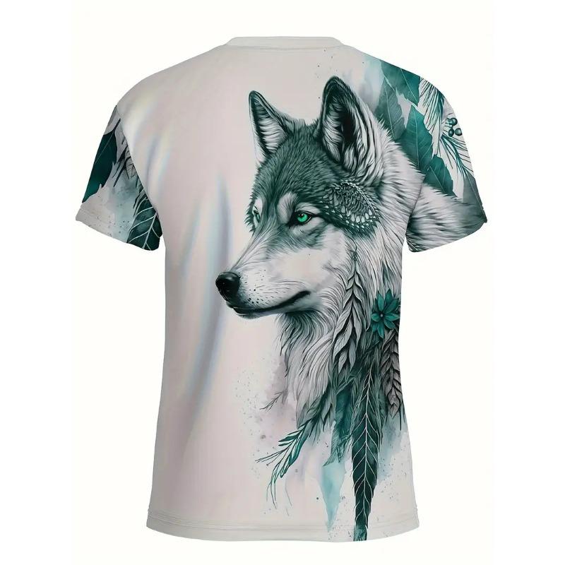 Men's 3D Printed T-shirt Casual Round Neck Lightweight Summer Trend Fashionable Versatile Wolf Pattern T-shirt