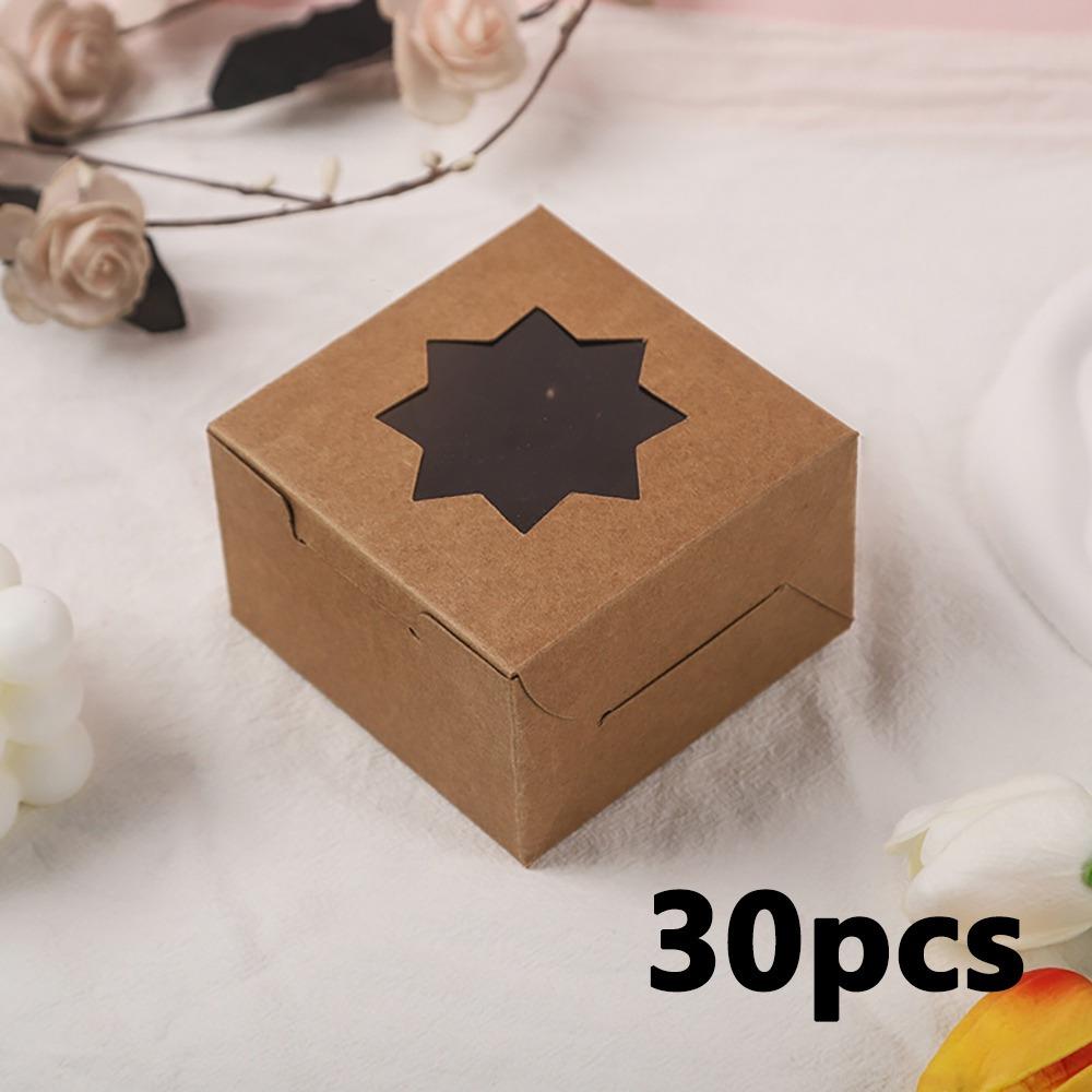30pcs Brown Bakery Boxes with Window Cookie Boxes Gift Packing Box Kraft Paper Treat Boxes for Pastries Small Cakes Box Wedding Decorations