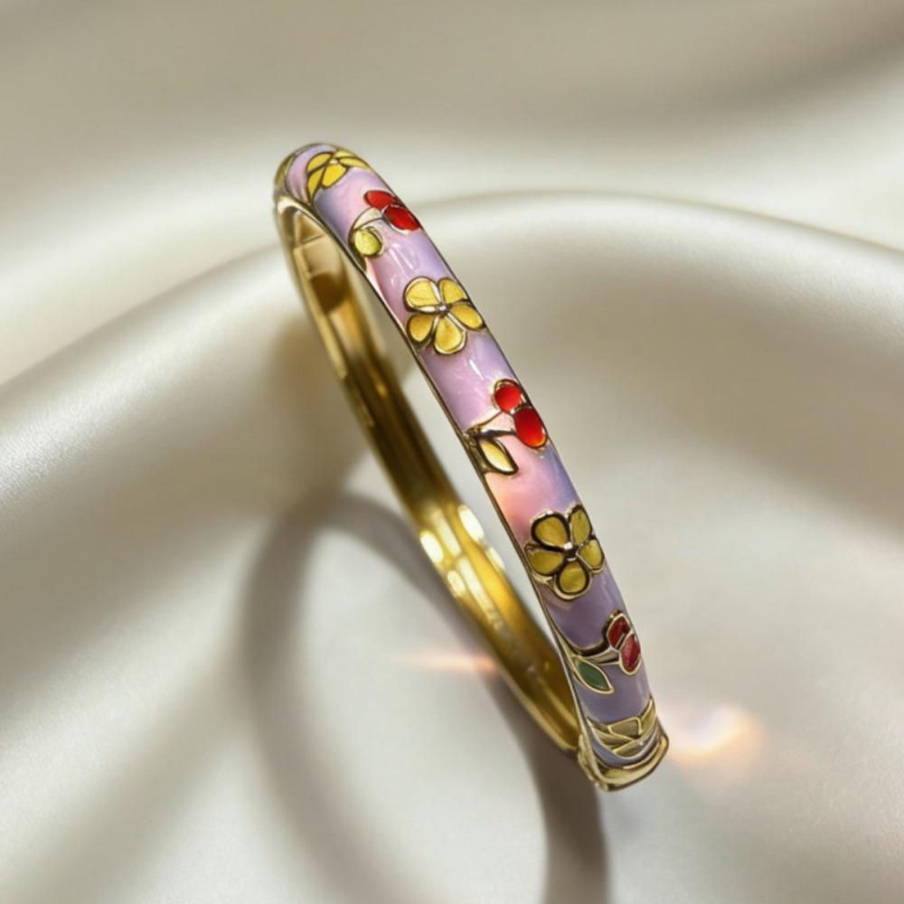 Hawaiian Enamel Vintage Cloisonne Bangle Traditional Chinese Chinese Flower Bangle Classic Ethnic Women's Hand Bracelet Ladies