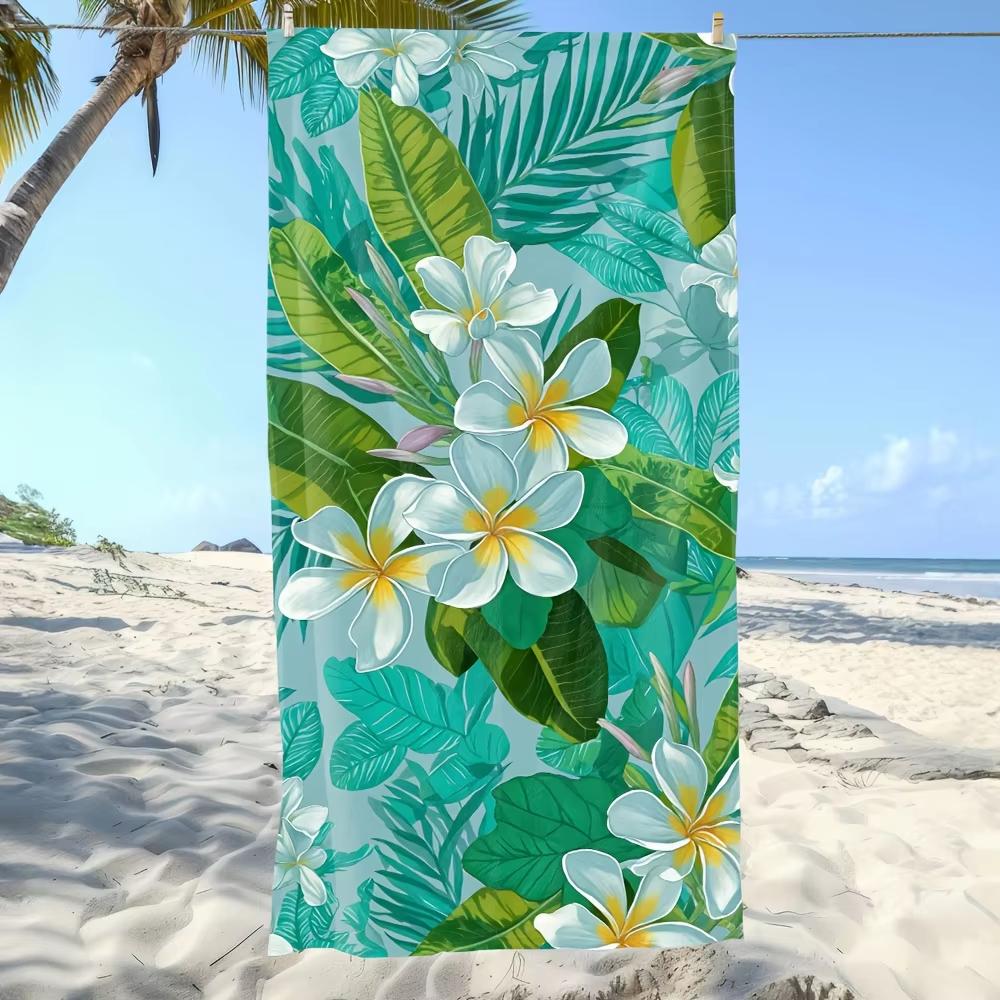 Tropical Flower Beach Towel Sand Free Quick Dry Flat Print Plumeria Floral Bath Towel for Summer Travel Holiday Pool Party