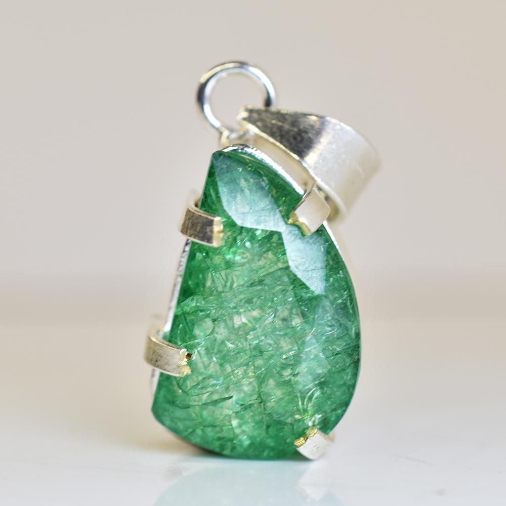CERTIFIED 33.80 Ct Natural Green Emerald Sterling Silver Fancy Gemstone Pendant MY.PD-173-NS