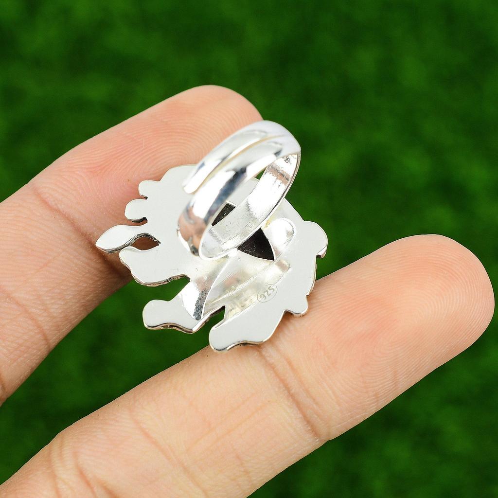 Gift For Her 925 Silver Natural Rhodonite Gemstone Promise Adjustable Ring