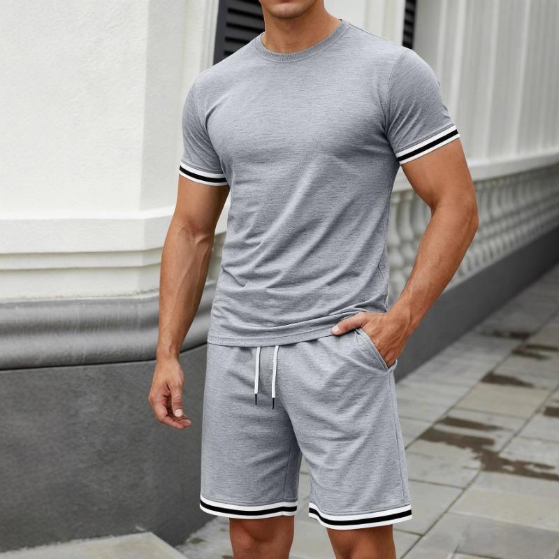 Summer Men's Fashion Loose Suit Short Sleeve Sports Casual Round Neck Two-piece Set Conjuntos Hombre