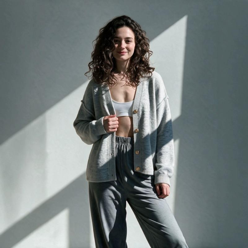 Women S V Neck Long Sleeve Buttoned Knit Cardigan Lazy Casual Loose Sweater