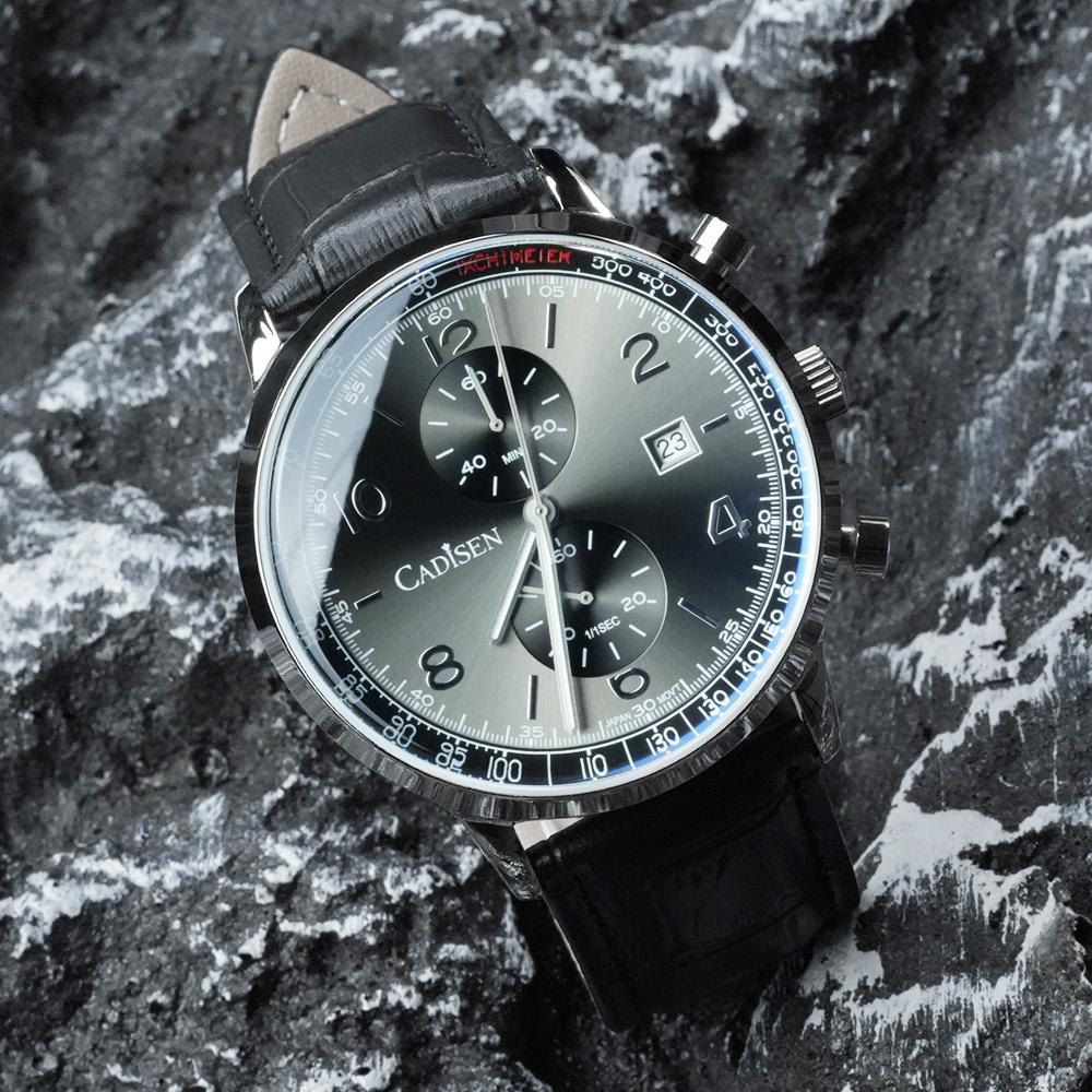 CADISEN 7065 Men's Quartz Watch Multifunctional Three-Eye Six-Needle Casual Business Genuine Leather Men's Watch