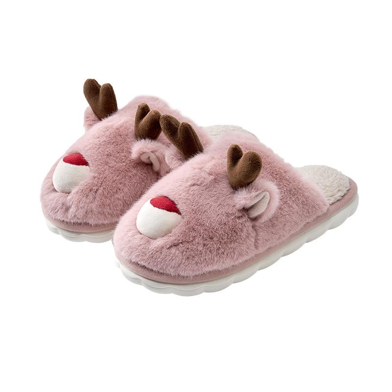 Cartoon elk horn fluffy slippers 2025 new autumn and winter indoor home non-slip can be worn outside warm cotton slippers
