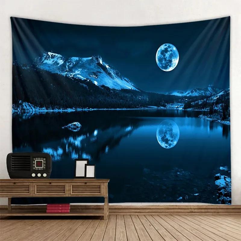 

Гобелен с рисунком ночной сцены на воде и луне, украшение для стен дома, гобелен для спальни, гостиной, гобелен 100x75cm