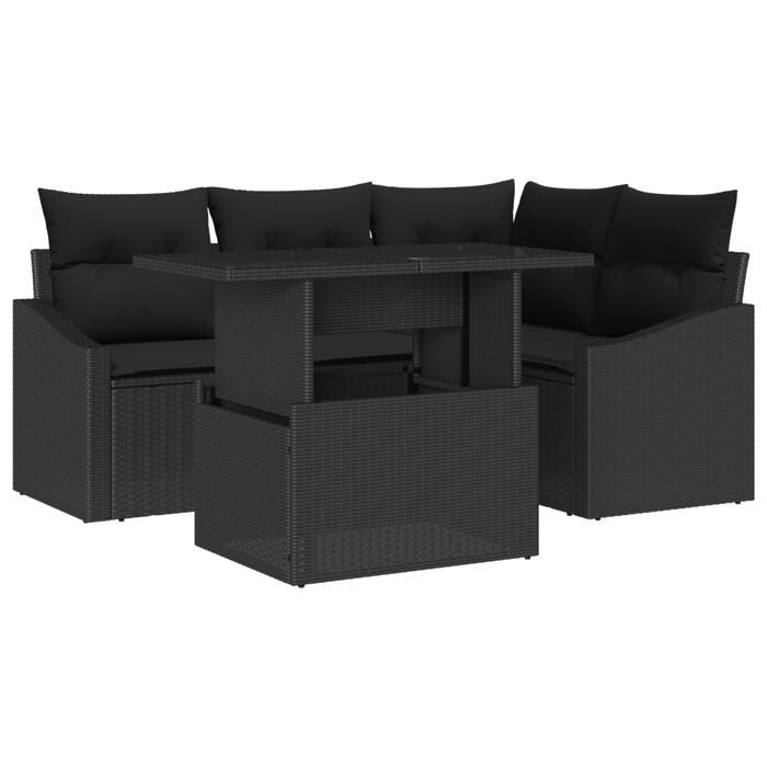 VidaXL Ensemble de canapé de jardin 5 pièces avec coussins en rotin poly noir 3348999