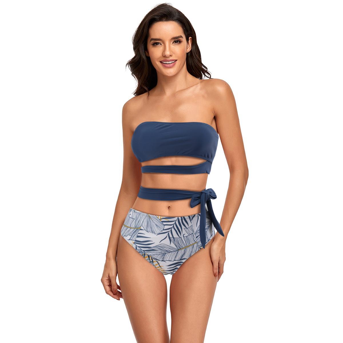

Комплекты бикини с высокой талией, купальник для женщин, сексуальный купальник пуш-ап из двух предметов, купальник больших размеров, пляжный купальный костюм XL синий