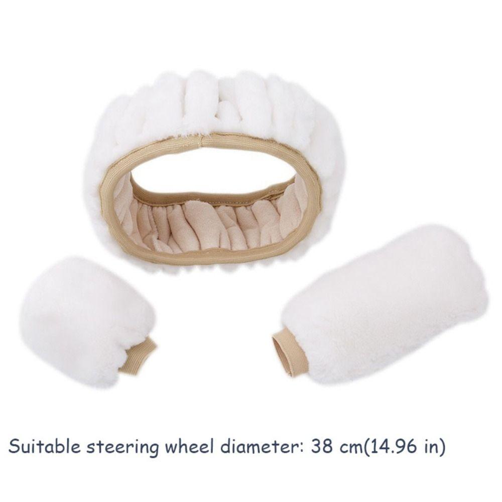 3 Pcs New Plush Car Steering Wheel Cover Warm Soft Car Accessories Winter Thickened Car Handle Cover For 14.5-15 INCH