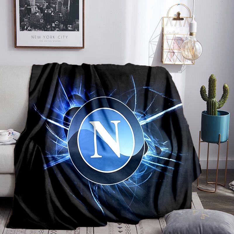 Electric Blue Napoli Logo Throws Blanket Flannel Blankets Plush for Couch Bed Gifts for Men Women Travel picnic blanket Christmas fan gifts