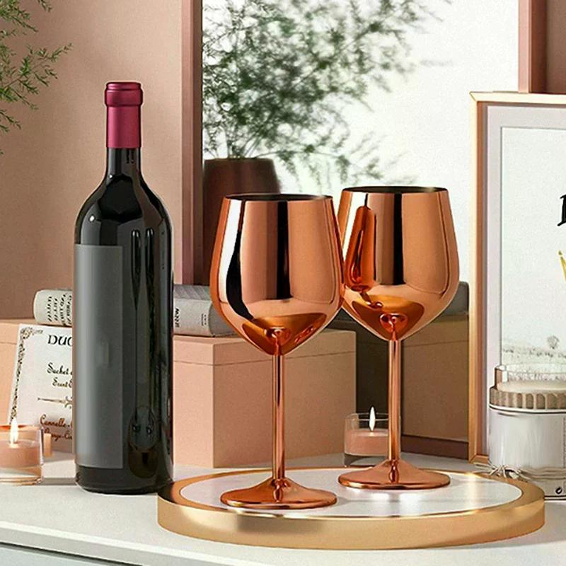 500ML Rostfritt Stål Bägare Rödvin Cocktailglas Okrossbart Metall Högt Champagneglas Bar KTV Europeisk Stil Bägarglas