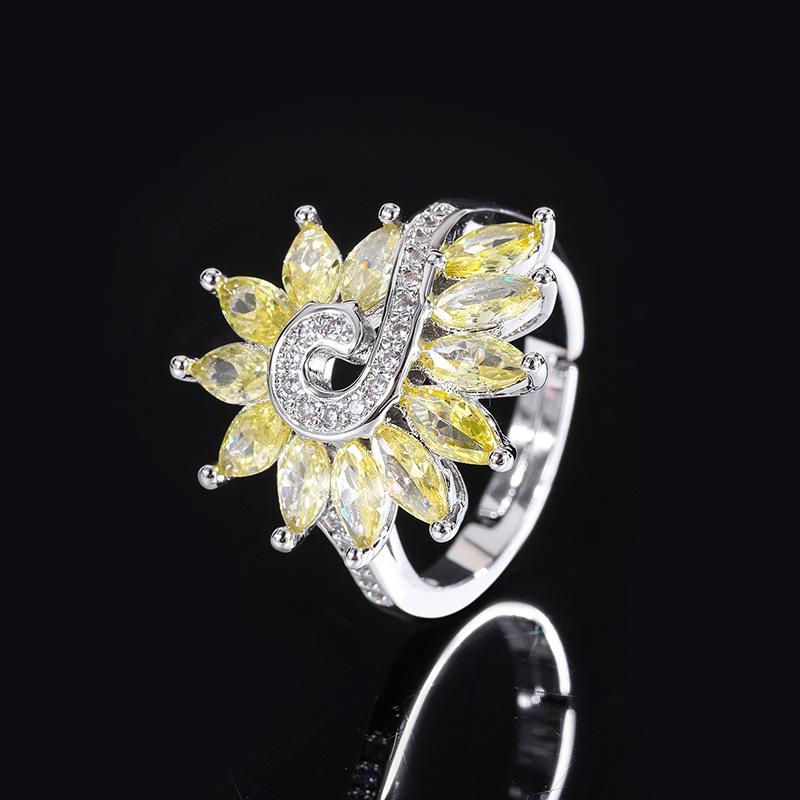 

Висококласна розкішна каблучка з соняшником, темпераментна Муза, корейська версія, регульована каблучка з живим отвором жовтий