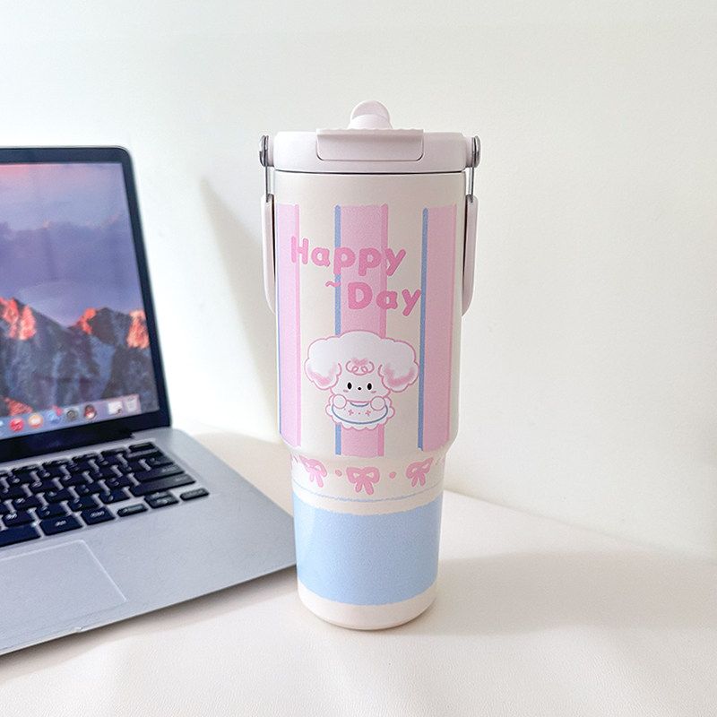 Large Capacity Vacuum Cup 2024 New Arrival Large Ice Cup Portable Vehicle-Borne Cup with Straw Summer Ins Traveling Vacuum Cup