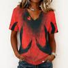 Women's Casual V Neck Pullover Top Halloween Ghost Print Short Sleeve Blouse Lightweight Comfortable Fit