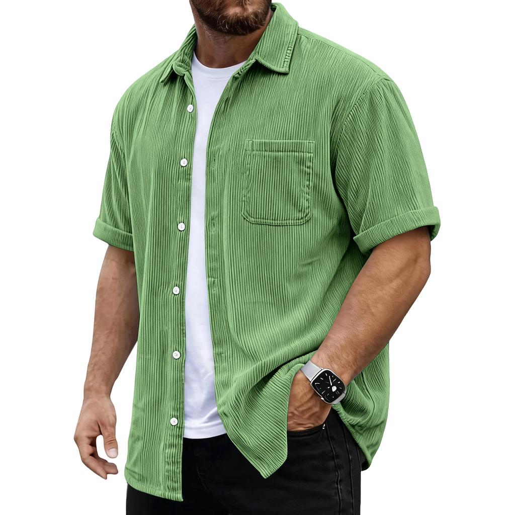 Men's Versatile Casual Corduroy Button-down Short-sleeved Shirt With Pockets