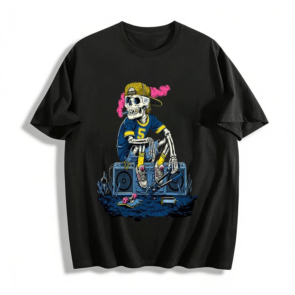 

Vintage Hip Hop Skeleton Print T-Shirt Unisex Streetwear Casual Top Pure cotton T-shirt XXS