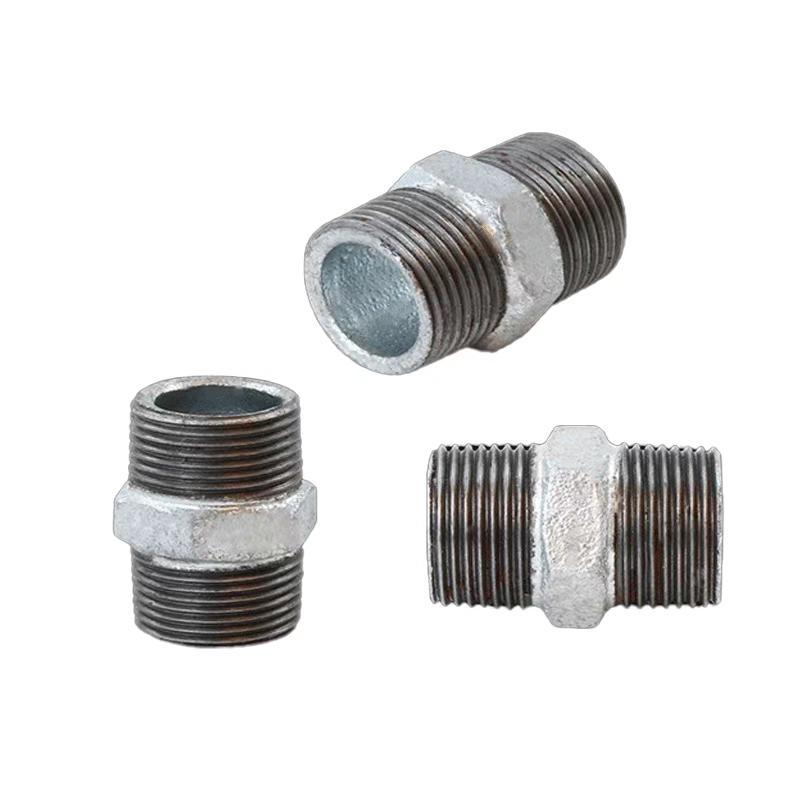 Conector de Nipple Hexagonal Galvanizado de Duas Pontas, Conexão para Tubo de Ferro Maleável, Opções de Diâmetro Igual e Variável