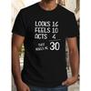 European Sizes Men's 30th Birthday Celebration T-Shirt - Casual Short Sleeve, Geometric Print, Round Neck, Machine Washable - Perfect for Summer