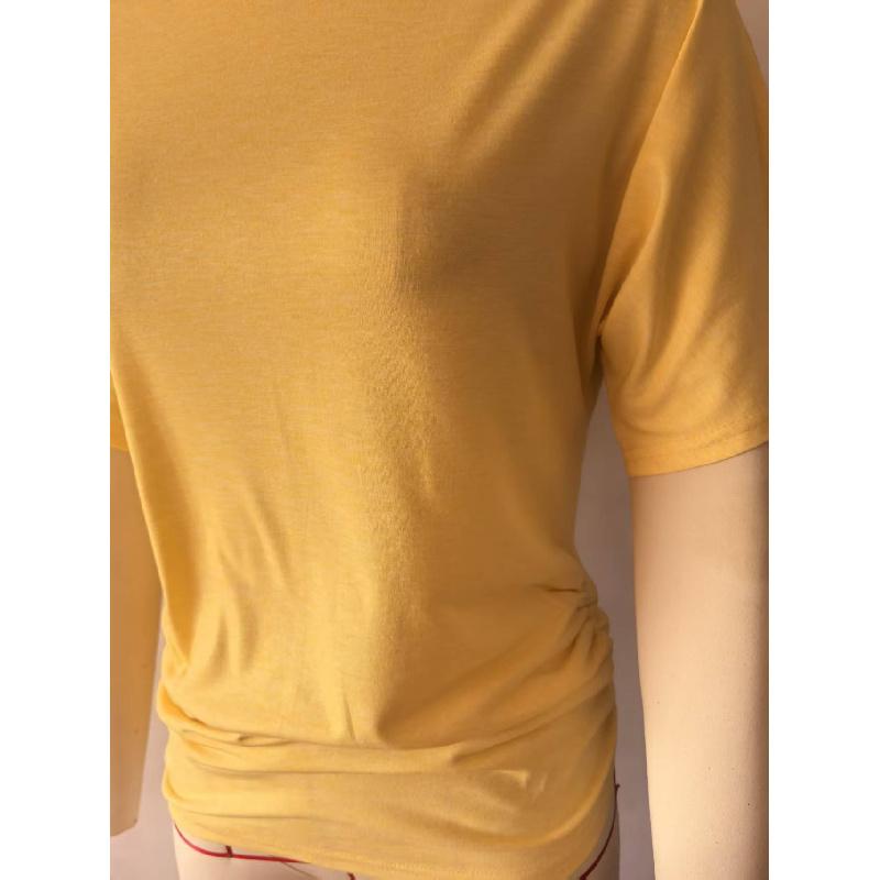 2026 Women's Casual Fashion Solid Color Pleated Round Neck Short Sleeve Slim Fit Summer T-Shirt Top