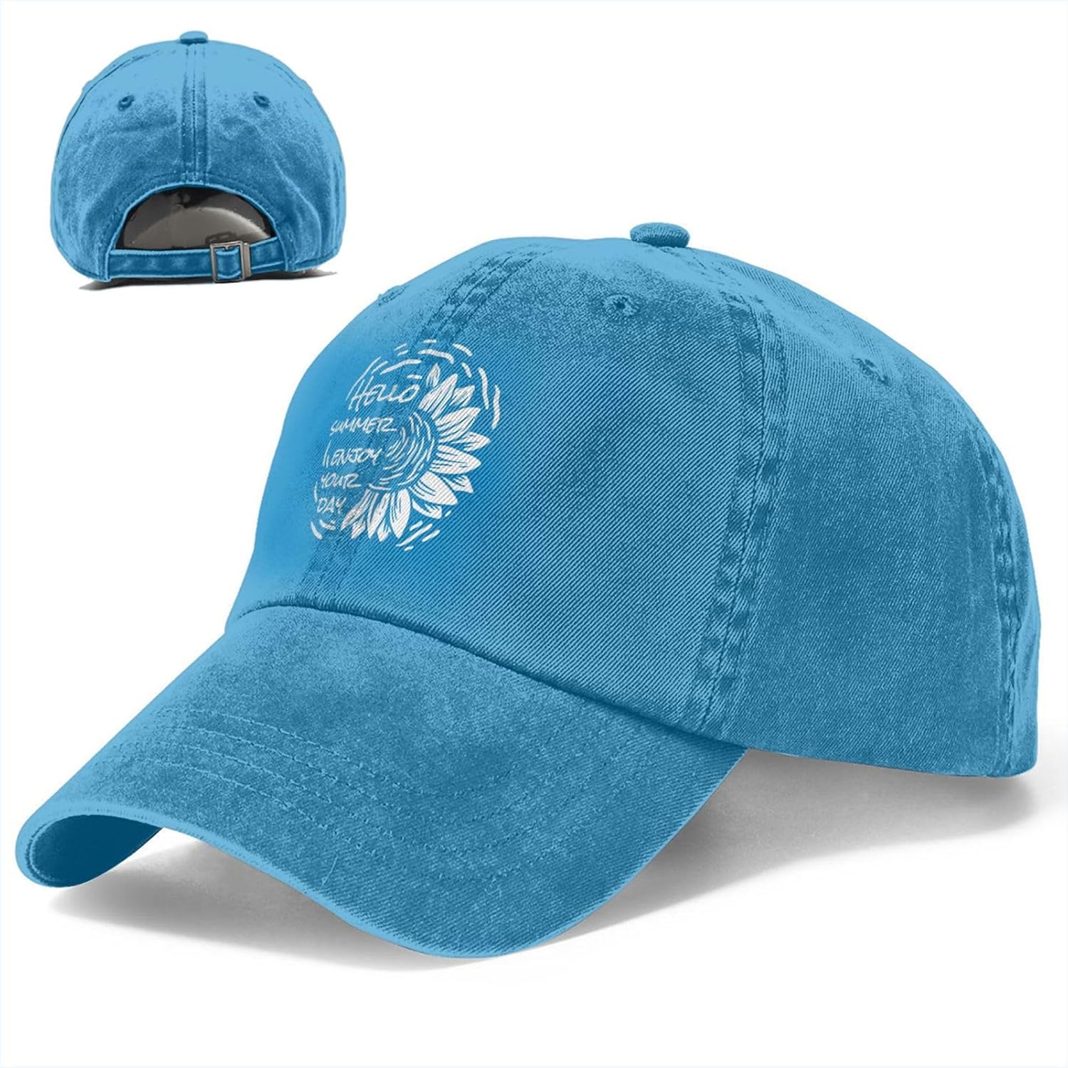 Hello Summer Sunflower Baseball Cap Distressed Washed Casual Polyester Adjustable Baseball Cap One Size