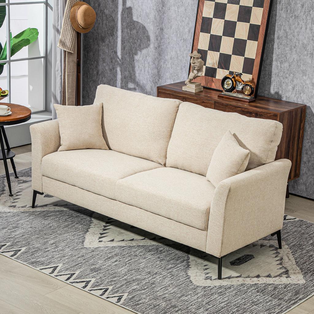2-Seater Sofa with Linen Look, Thick Padding, Up To 360 Kg, 179 X 80 X 89 Cm, Beige