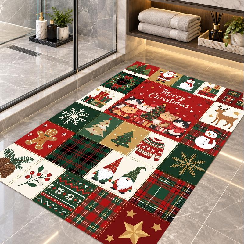 Christmas Theme Floor Carpet, Soft Area Rug, Xmas Indoor Home Holiday Decoration