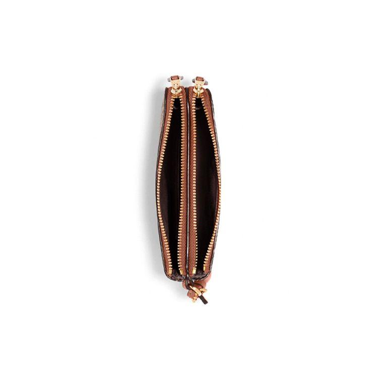 Coach Brown Signature Canvas Zip Wristlet with Wrist Strap & Gold Hardware for Daily Use