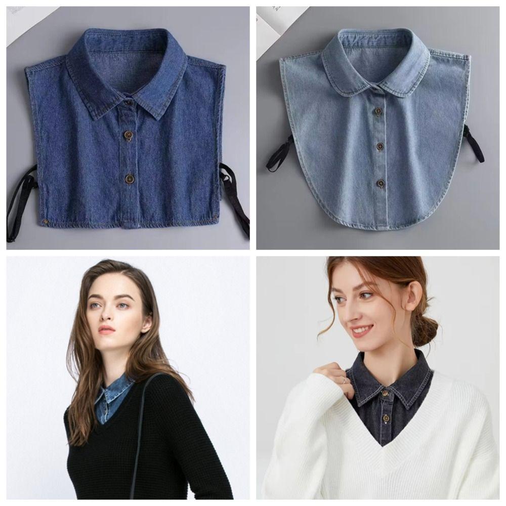 Lapel Buttons Women Fake Collar Cotton Detachable Collar Versatile Denim Fake Collar Women