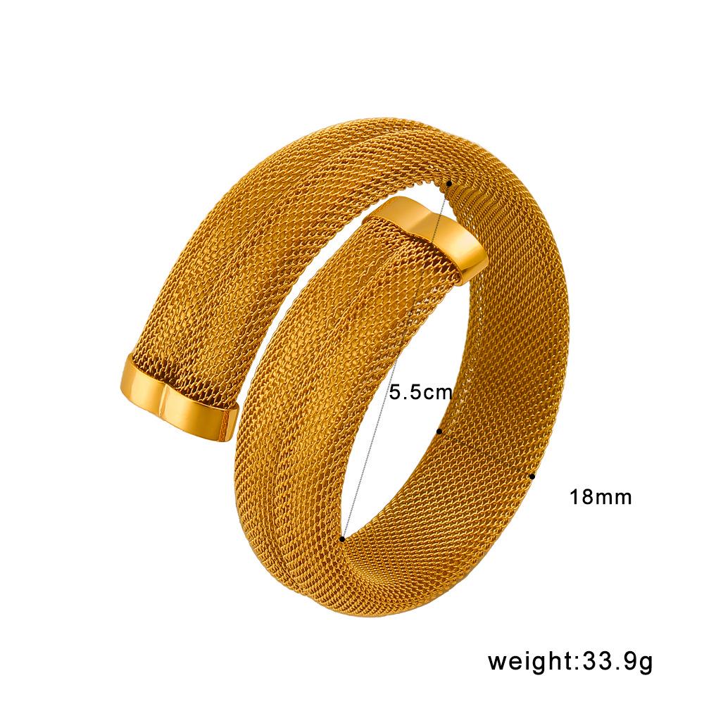 Meishi Duo European & American Fashion Mesh Cuff: Stainless Steel C-shaped Wide Surface Bracelet, High-End Feel. золотой