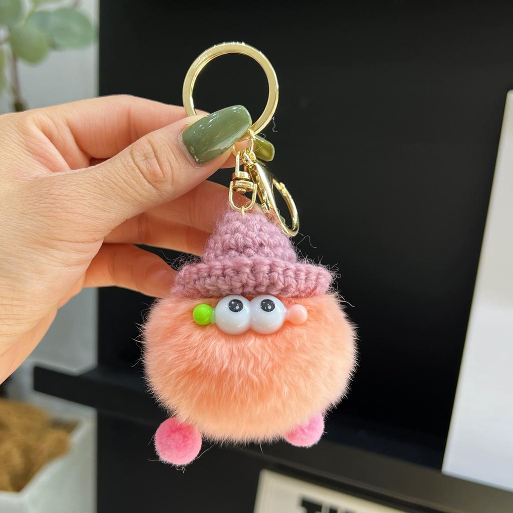 Small Coal Balls Korean Ins Internet Celebrity Rex Rabbit Hairball Cute Elf Schoolbag Pendant Car Keychain Mobile Phone Pendant