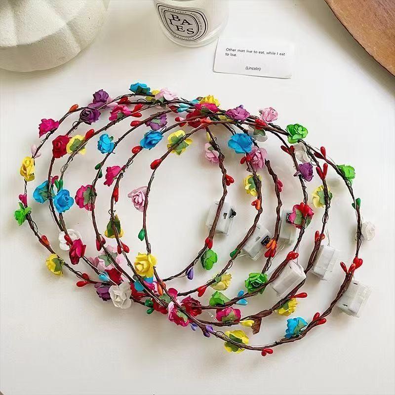 10-color Flashing Flower Ring, Rattan Headpiece, LED Lights, Bridal Seaside Flower Ring Headpiece, Ground Flower Ring