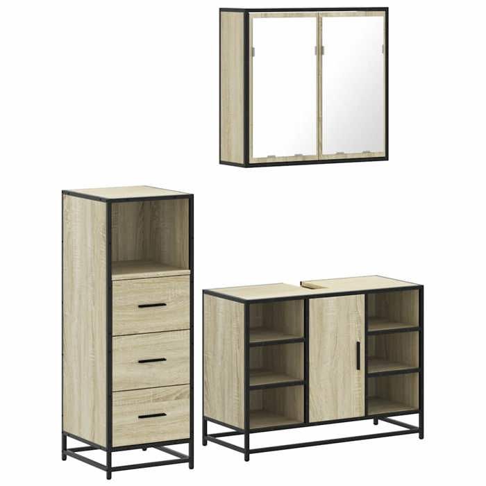 VidaXL Ensemble De Meubles De Salle De Bain 3 Pcs Chêne Sonoma, Armoire De Salle De Bain, Armoire De Rangement De Toilette, 3301031
