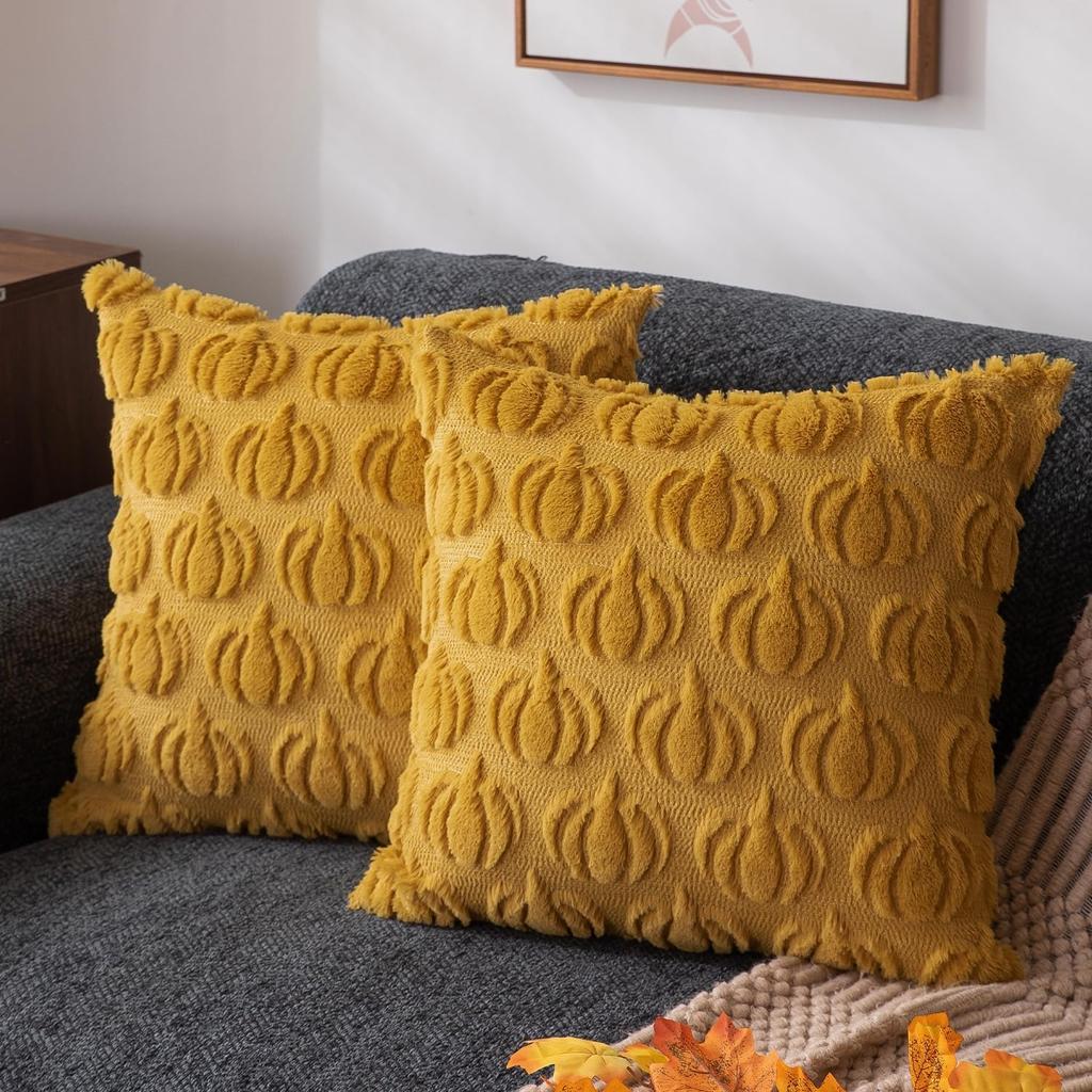 Halloween Pillowcase Fall Pumpkin Plush Solid Color Hidden Zipper Square Velvet Bedroom Living Room Sofa Decor Pillow Cover 45CM