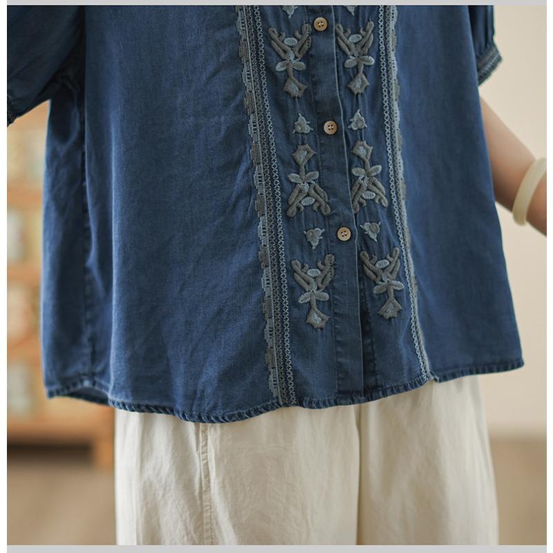 Dimanaf 2025 Summer Plus Size Women T-Shirts Denim Short Sleeve Vintage Tops Tees Loose Casual Shirt