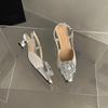 2024 Summer Heel Women Sandals Elegant Crystal Metal Decoration Shoes Outdoor Party Dress Women's Sandalias