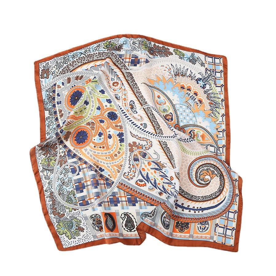 Cashew Flower Silk Scarf Small Square Scarf Women's Summer Thin Fashion Bag Headscarf Retro Decoration Professional Small Scarf