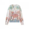 Lightweight Summer Long Sleeve Floral Print Knit V-Neck Cardigan for Women Casual Sweater Jacket Anti-Darkness