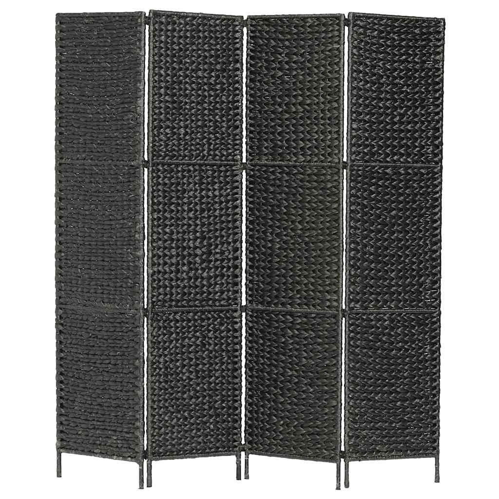 4 Panel Black Room Divider 154 * 160 Cm Woven Water Hyacinth