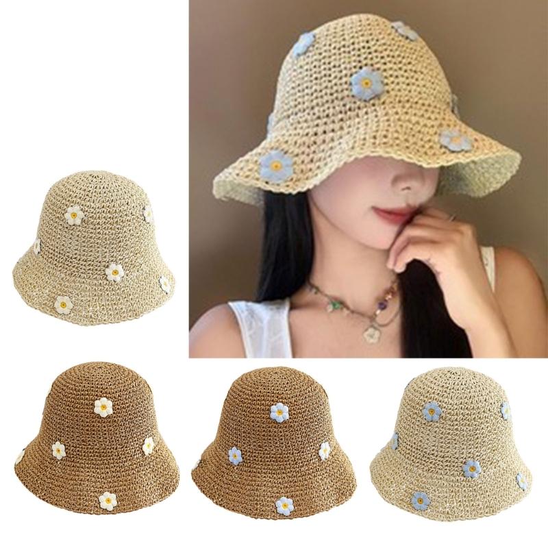 Fisherman Hat Summer Straw Hat with Flower Decoration Perfect for Teens Ladies Seeking Style Comfort