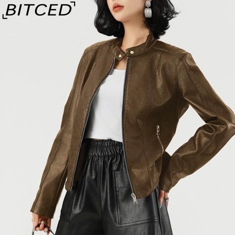 

BITCED Женская кожаная куртка Осень/Зима Куртка в байкерском стиле Кожаное пальто Кожаная куртка Красивая кожаная куртка XL кофейный