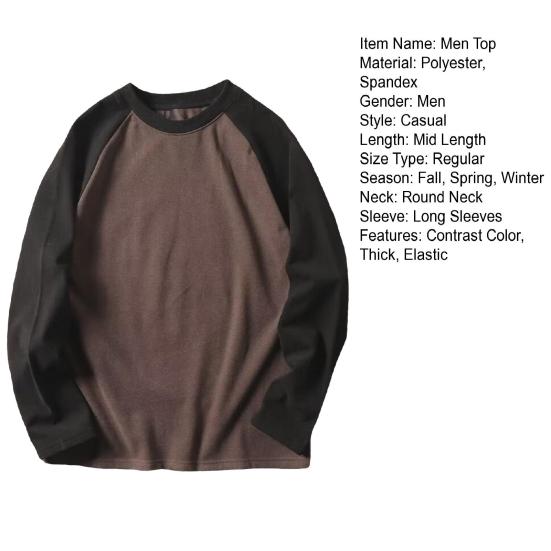 Fall Winter Men Top Color Block O Neck Long Sleeves Pullover Plus Size Thick Warm Sport Fitness Sweatshirt Daily Wear Business Clothes