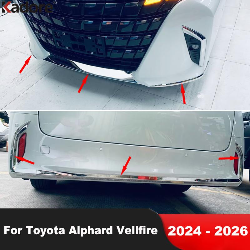For Toyota Alphard Vellfire 2024 2025 2026 Steel Car Front Rear Bottom Bumper Cover Trim Fog Light Bezel Trims Accessories