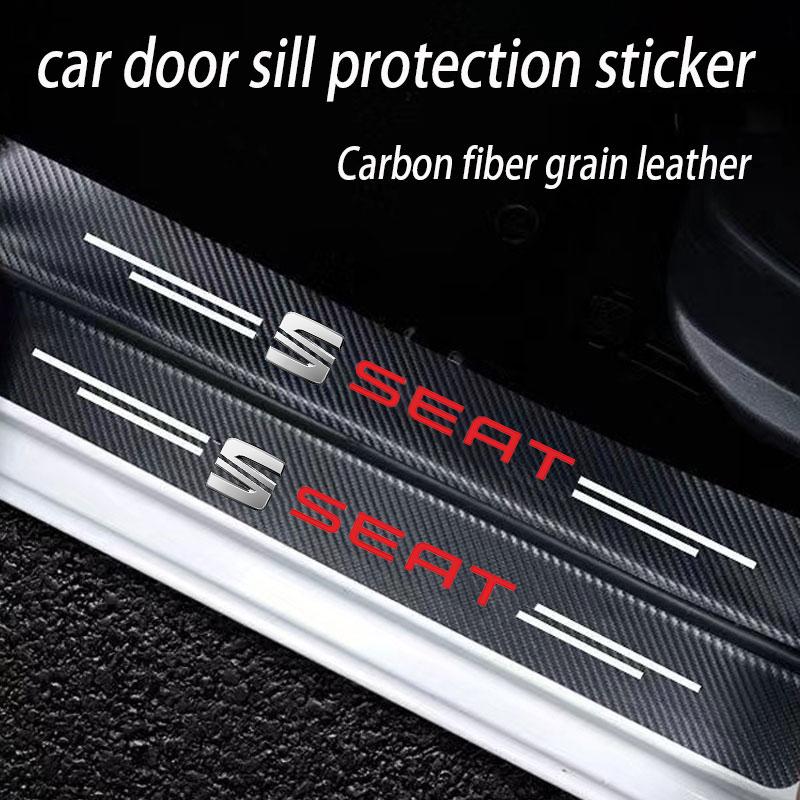 Car with Logo Door Carbon Fiber Sill Protector Stickers For Seat Leon 5f Ibiza 6l 6j Leon 1p Cushion Altea Xl Car Accessories